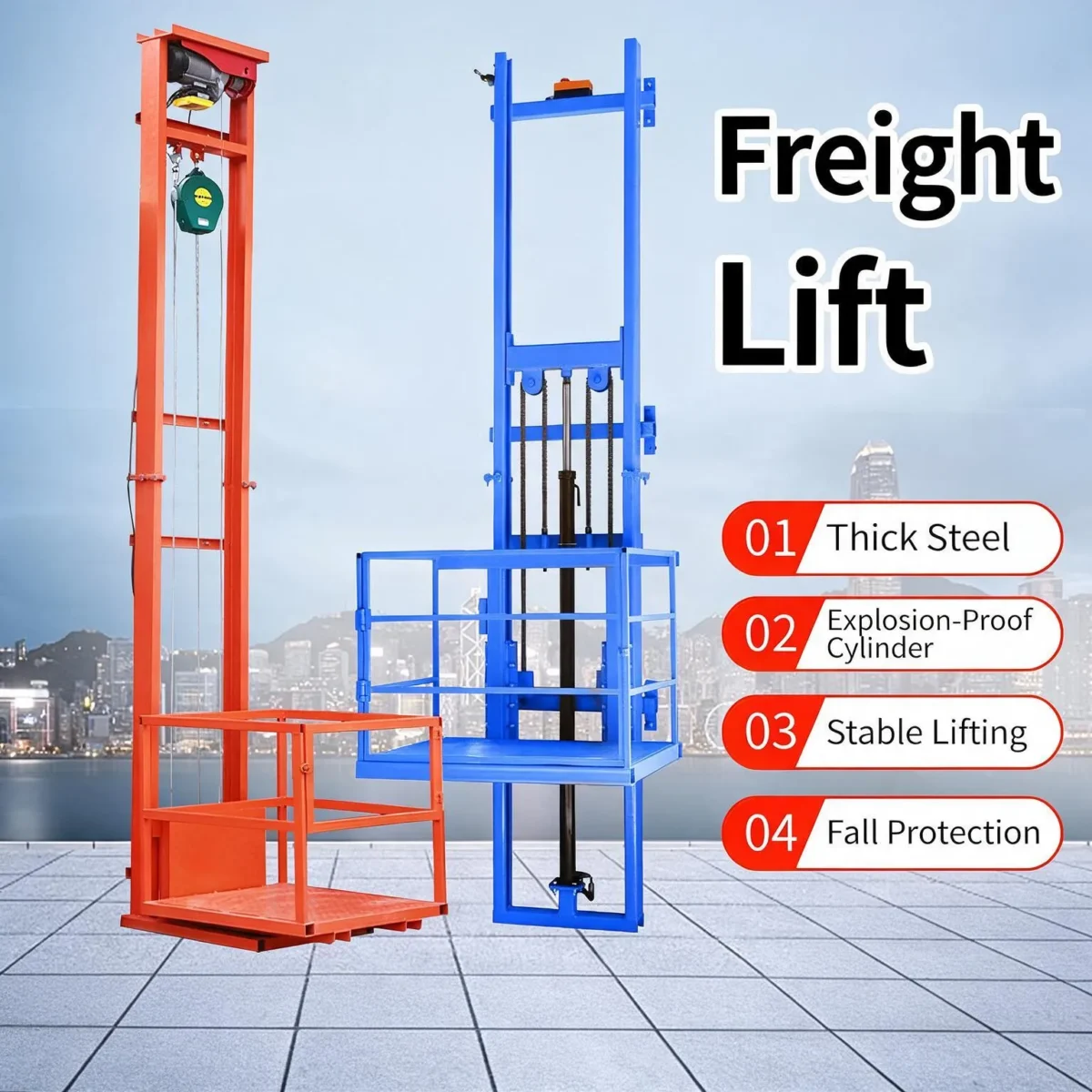 Cargo Lift, Hydraulic Goods Lift, Vertical Material Lift, Wall Mounted Guided Goods Lift for Warehouse & Factory