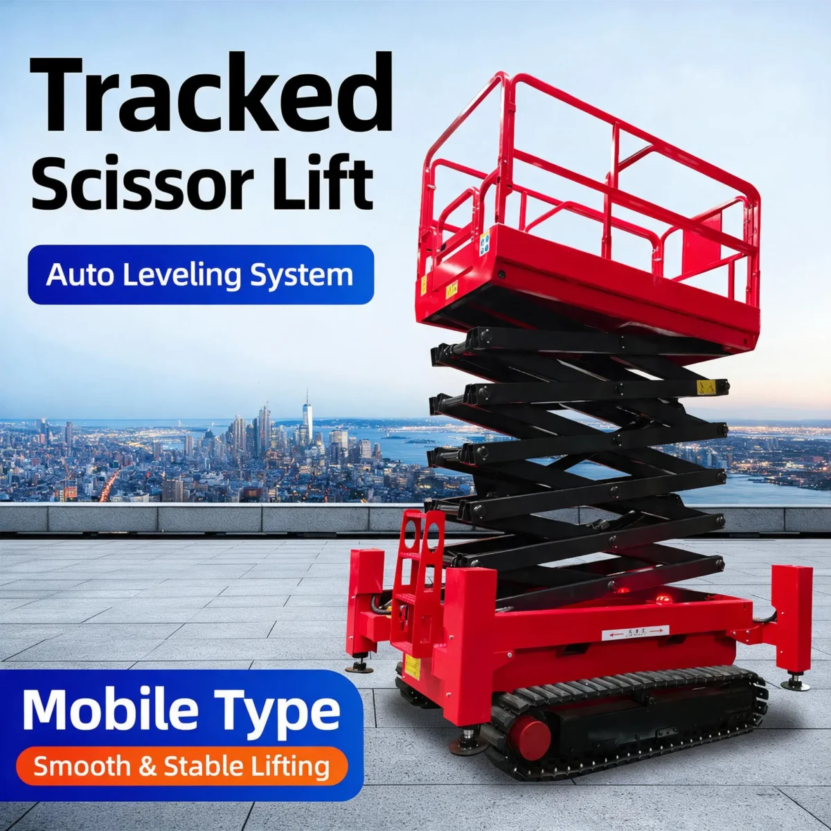 Crawler Scissor Lift, Tracked Scissor Lift Platform, Self Propelled Rough Terrain Crawler Aerial Work Platform for Uneven Ground